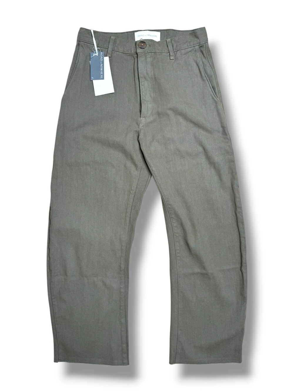 NEW Road To Nowhere Olive Green Straight-Leg Pants raw Hem high rise